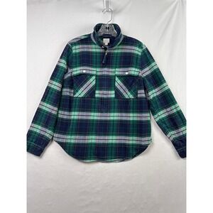 J.Crew Flannel Popover Women S Green Navy Plaid Quarter Zip Cotton Shirt